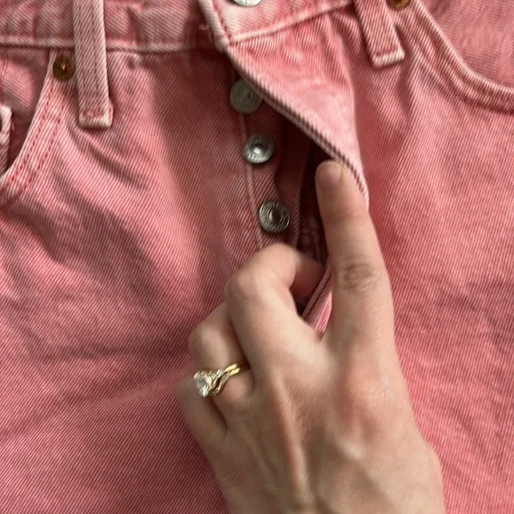 Levi’s 501 Denim Shorts Coral Pink Cutoffs Button Fly - Picture 3 of 5